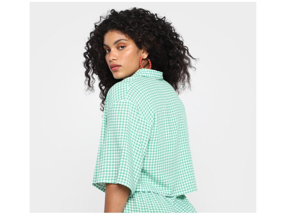 Camisa Cropped Vista Magalu Xadrez Manga Fluida - 1