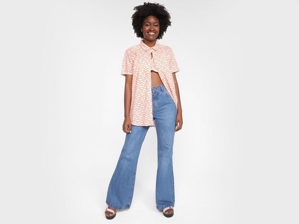 Camisa Vista Magalu Alongada Flores Assimétrico Recorte Lateral - 8