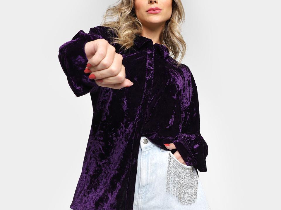 Camisa Vista Magalu Alongada Veludo - 5