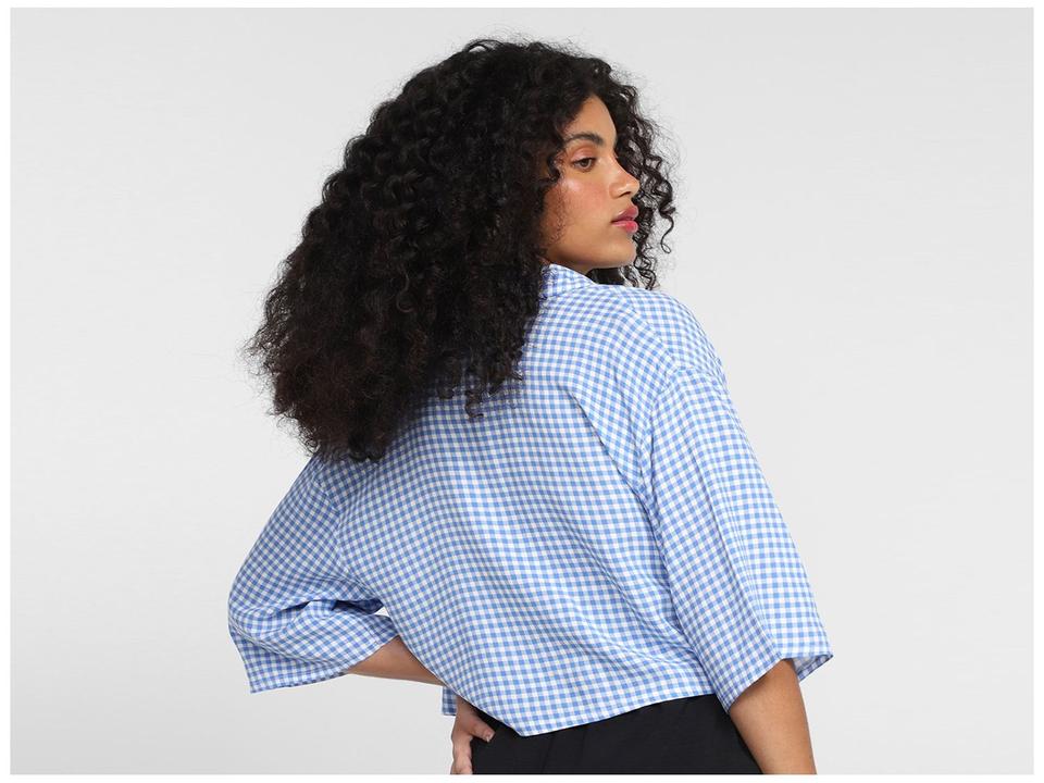 Camisa Vista Magalu Cropped Xadrez Manga 3/4 - 1