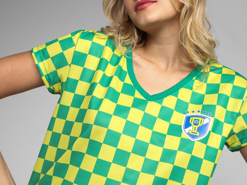 Camiseta Brasil Cropped Vista Magalu Copa Gola V Quadriculada - 2