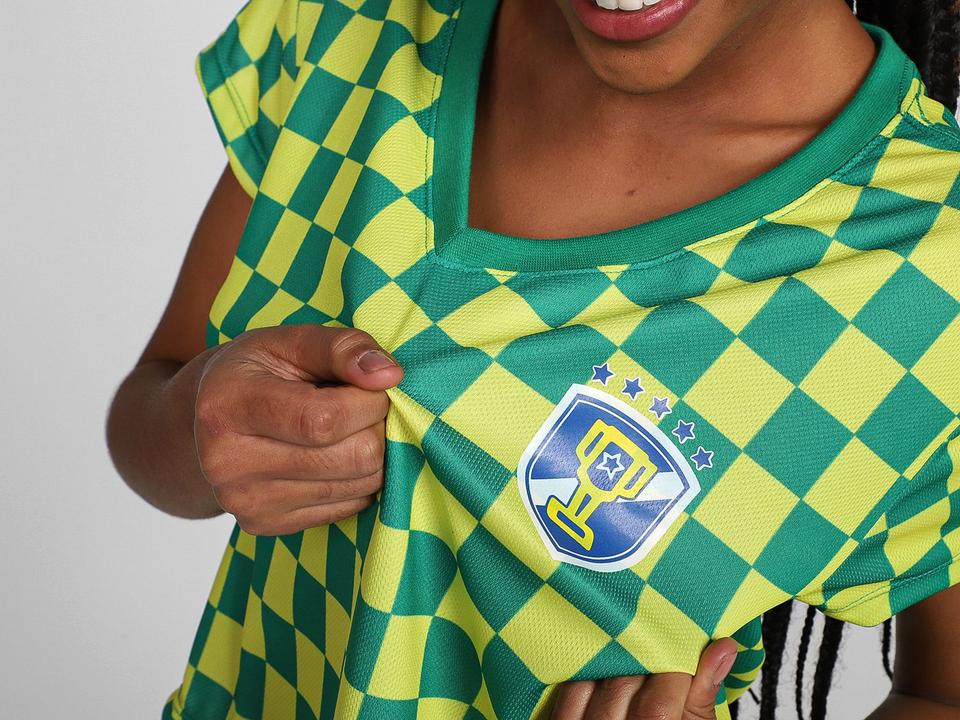 Camiseta Brasil Cropped Vista Magalu Copa Gola V Quadriculada - 3