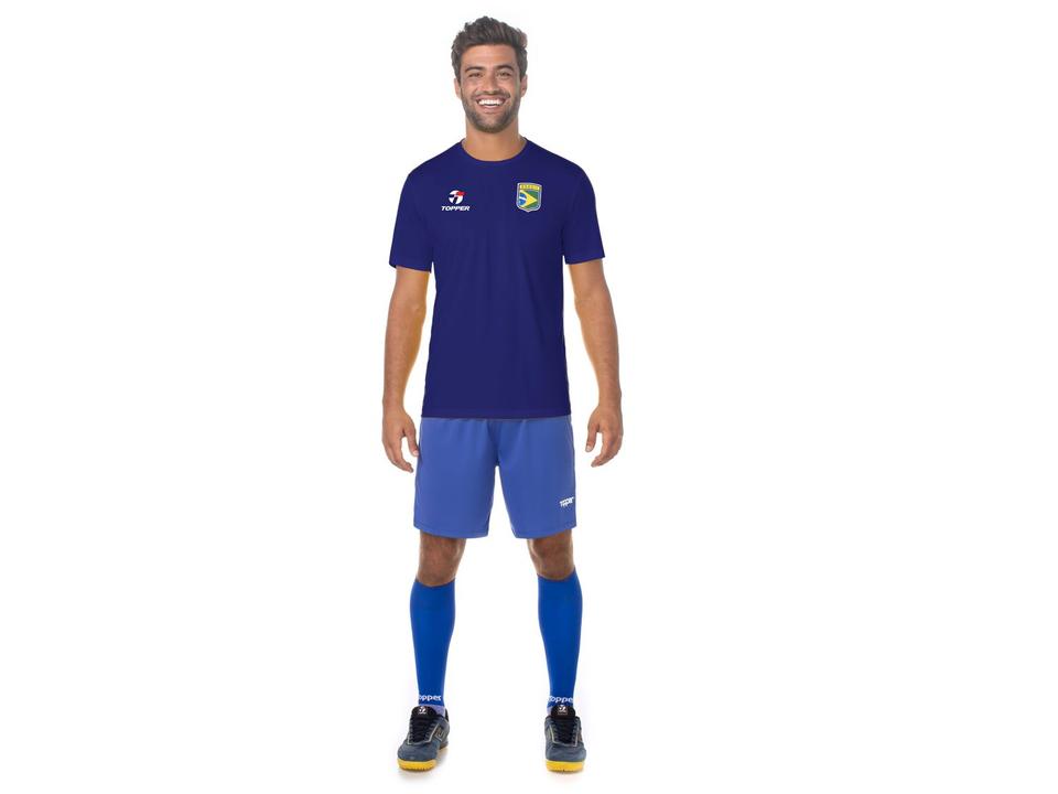 Camiseta Gola Alta de Futebol Topper - Brasil Combate Masculina Manga Curta Amarela - 1