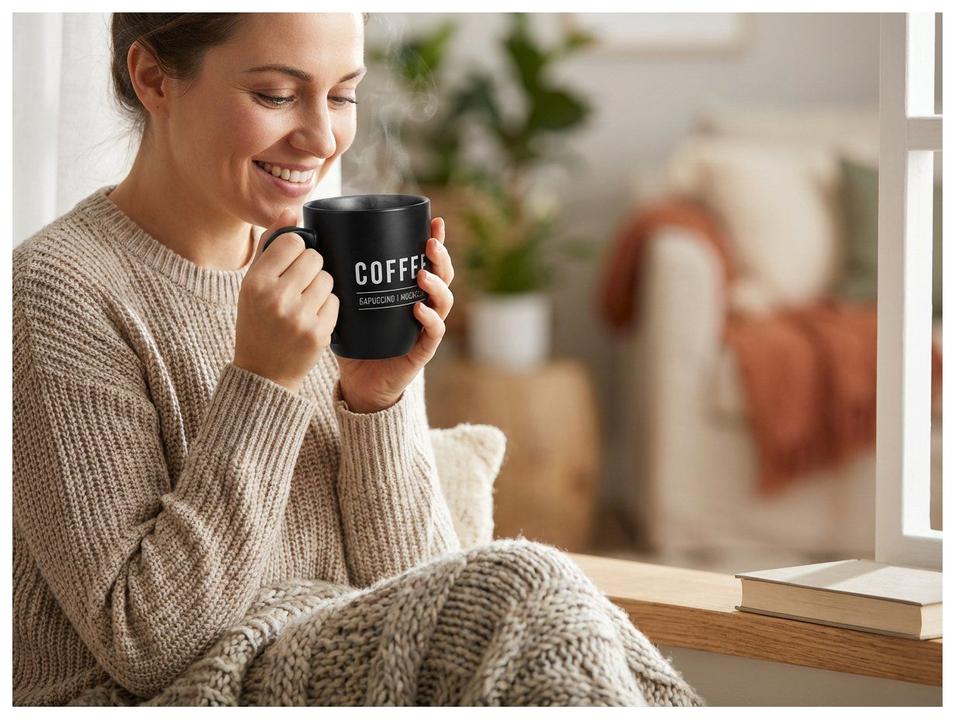 Caneca de Café de Porcelana Preto e Branco 300ml Hauskraft Manhattan - 1