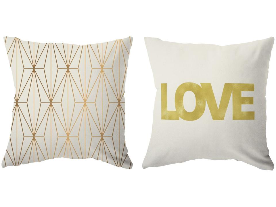 Capa de Almofada 42x42cm Design Up Living - White & Gold Love Geométrica Colorido 2 Peças