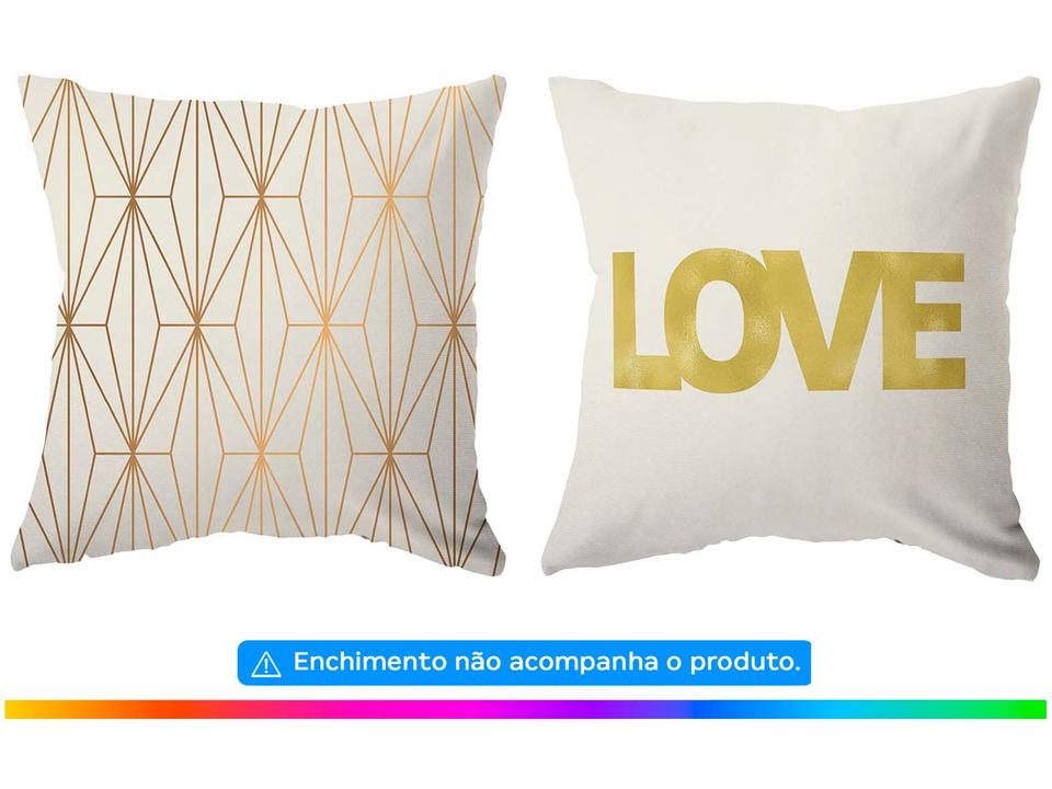 Capa de Almofada 42x42cm Design Up Living - White & Gold Love Geométrica Colorido 2 Peças - 1