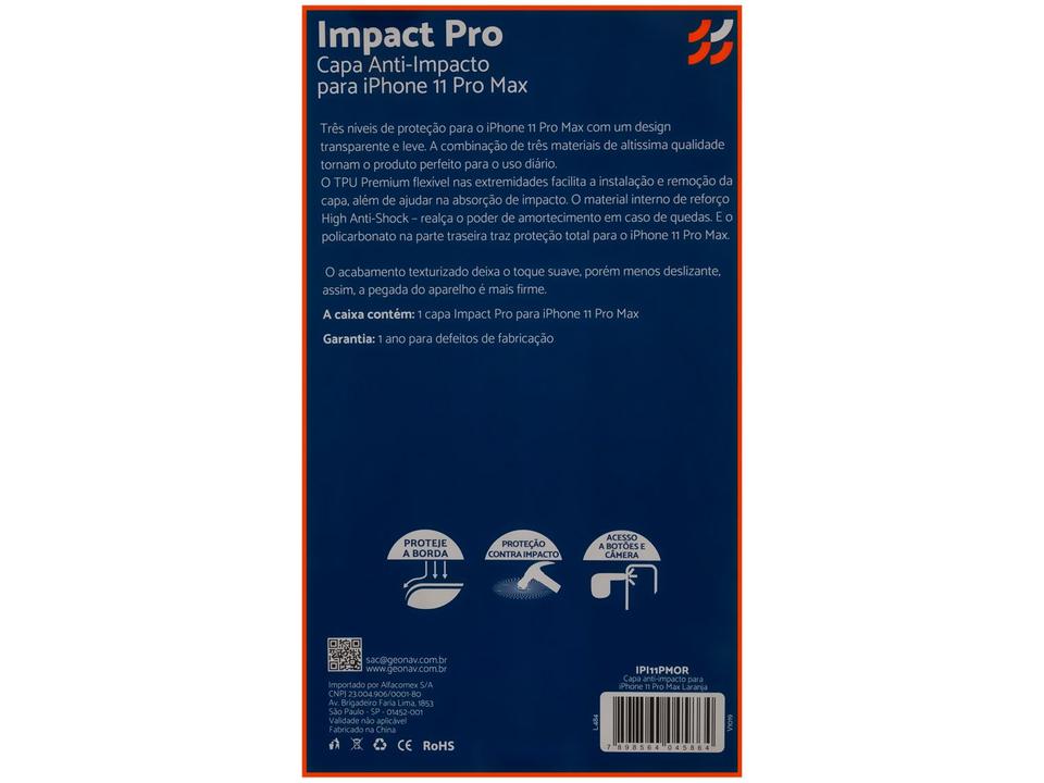 Capinha de Celular Anti-Impacto  - para iPhone 11 Pro Max Geonav Impact Pro Laranja - 11