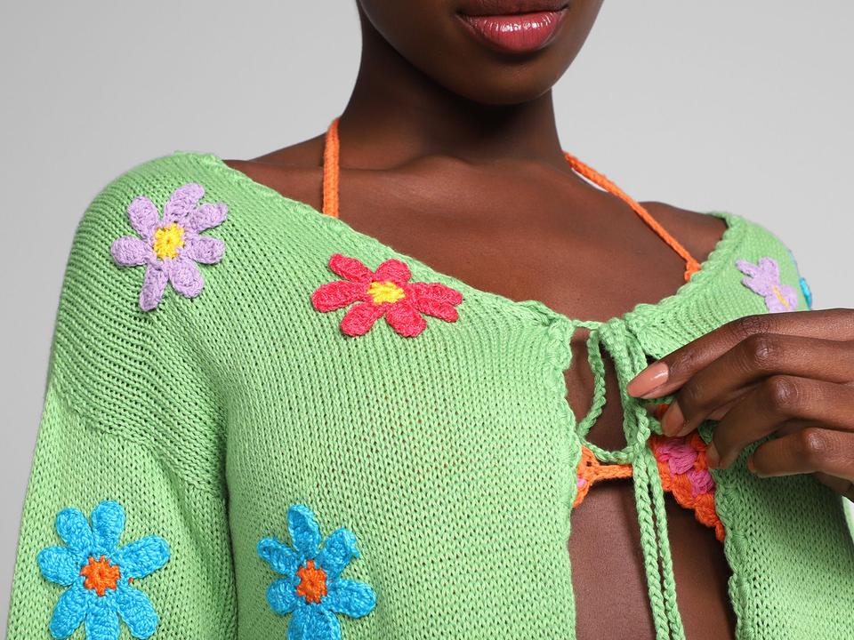 Cardigan Vista Magalu Crochê Flores - 3