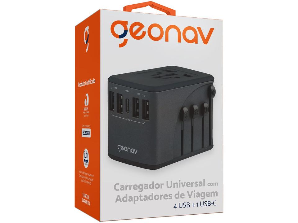 Carregador de Tomada 4 Entradas USB e 1 USB-C - Geonav TLCH65BK - 6