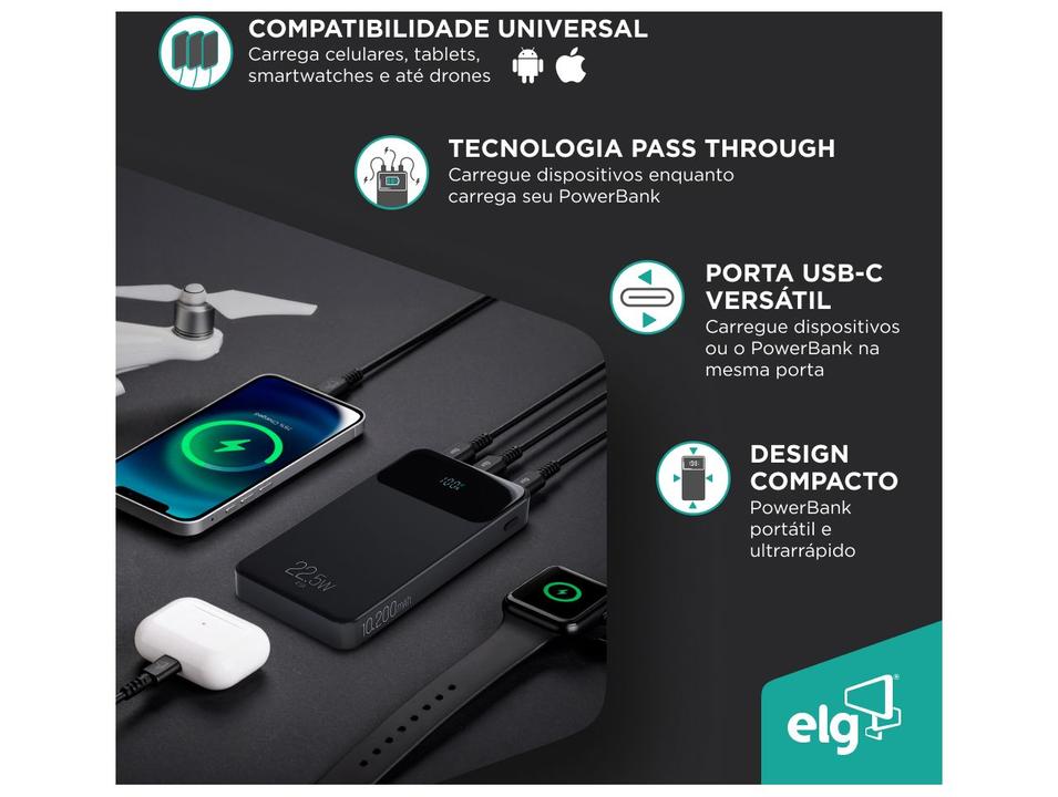 Carregador Portátil/Power Bank ELG PB102BK 10.200mAh - 2