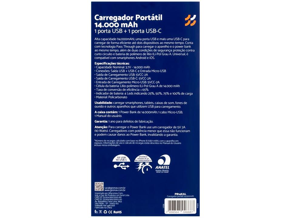 Carregador Portátil/Power Bank Geonav 14000mAh - 9
