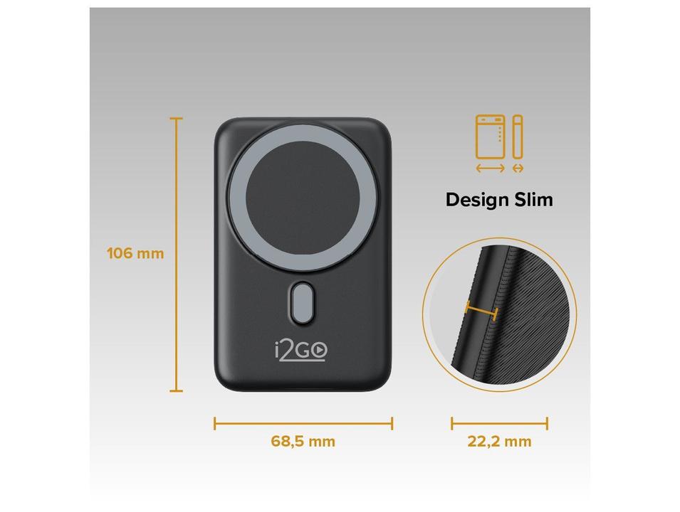 Carregador Portátil/Power Bank i2GO PROBAT027 por Indução 10.000mAh - 13