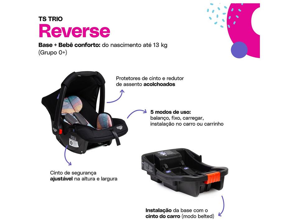 Carrinho de Bebê Alça Reversível com Base e Bebê Conforto Cosco Kids Reverse Trio até 15kg - 4