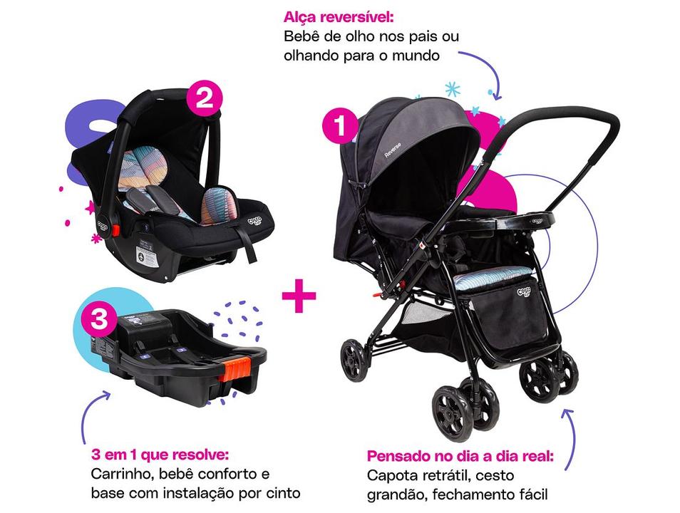 Carrinho de Bebê Alça Reversível com Base e Bebê Conforto Cosco Kids Reverse Trio até 15kg - 2
