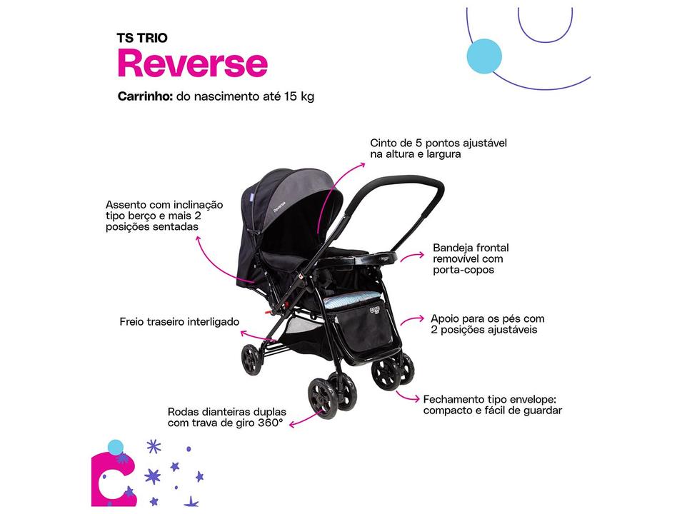 Carrinho de Bebê Alça Reversível com Base e Bebê Conforto Cosco Kids Reverse Trio até 15kg - 3
