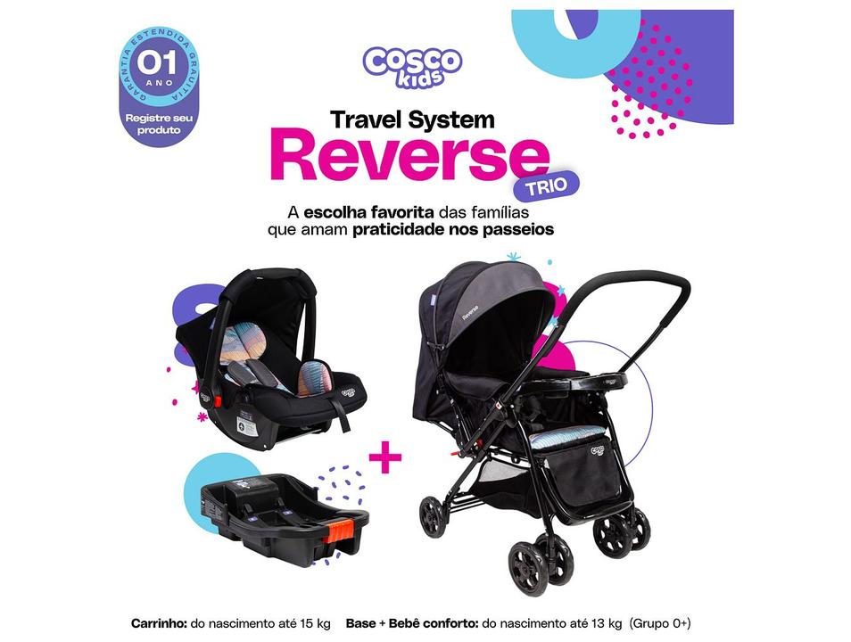 Carrinho de Bebê Alça Reversível com Base e Bebê Conforto Cosco Kids Reverse Trio até 15kg - 1