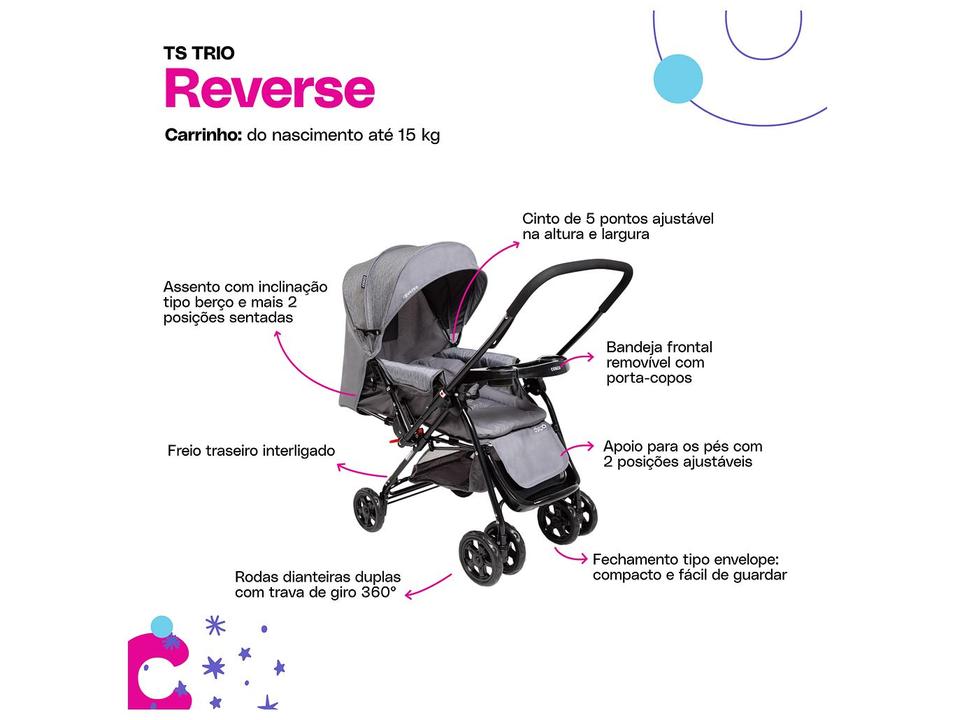 Carrinho de Bebê Alça Reversível com Base e Bebê Conforto Cosco Kids Reverse Trio até 15kg - 3