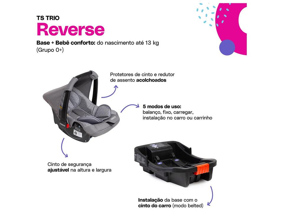 Carrinho de Bebê Alça Reversível com Base e Bebê Conforto Cosco Kids Reverse Trio até 15kg - 4