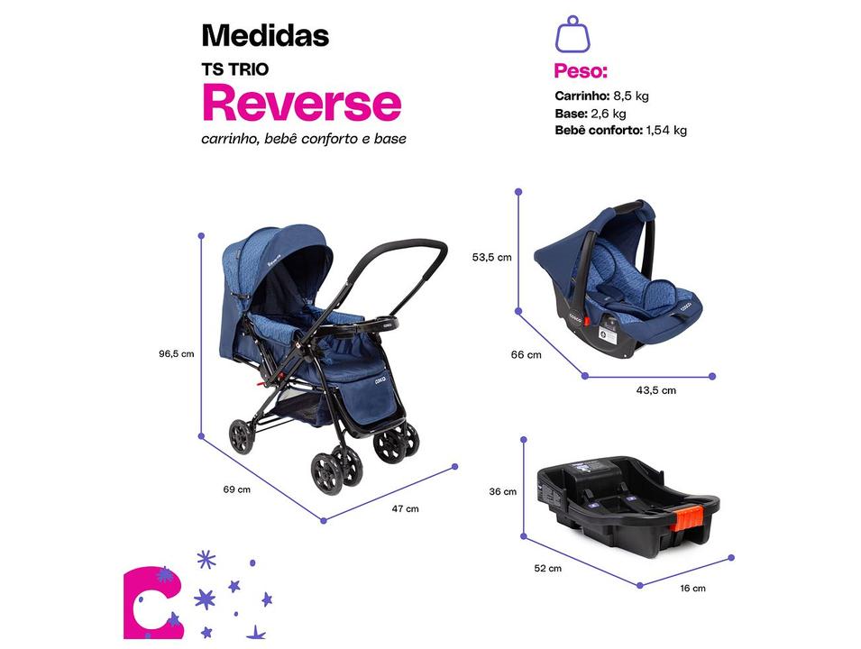 Carrinho de Bebê Alça Reversível com Base e Bebê Conforto Cosco Kids Reverse Trio até 15kg - 5
