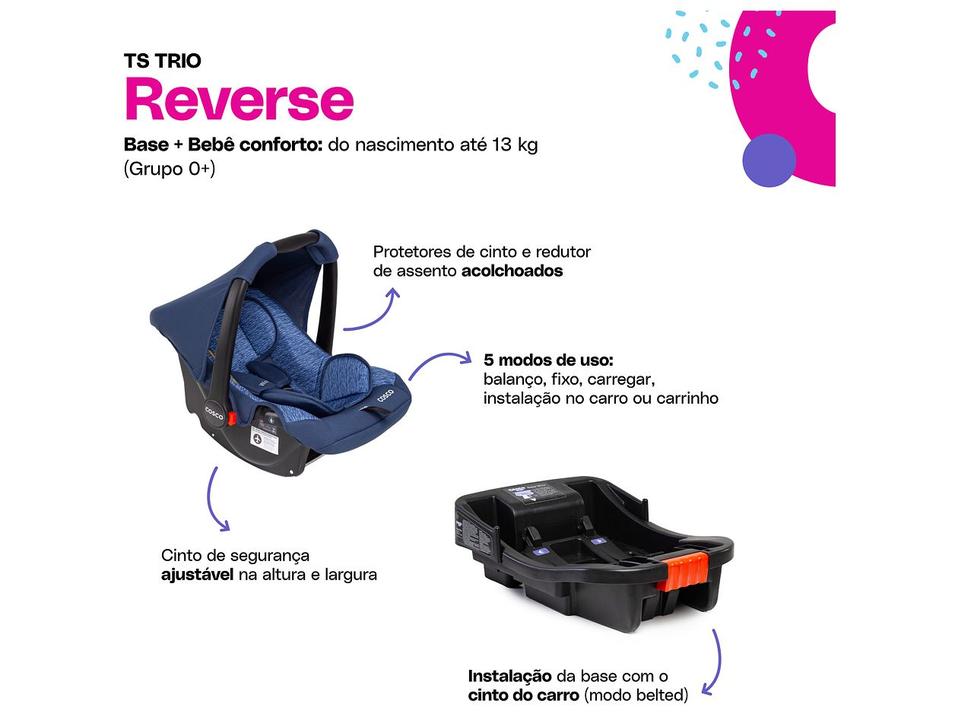 Carrinho de Bebê Alça Reversível com Base e Bebê Conforto Cosco Kids Reverse Trio até 15kg - 4