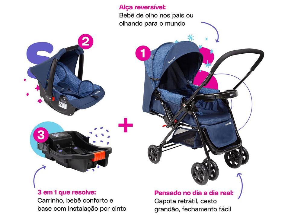 Carrinho de Bebê Alça Reversível com Base e Bebê Conforto Cosco Kids Reverse Trio até 15kg - 2