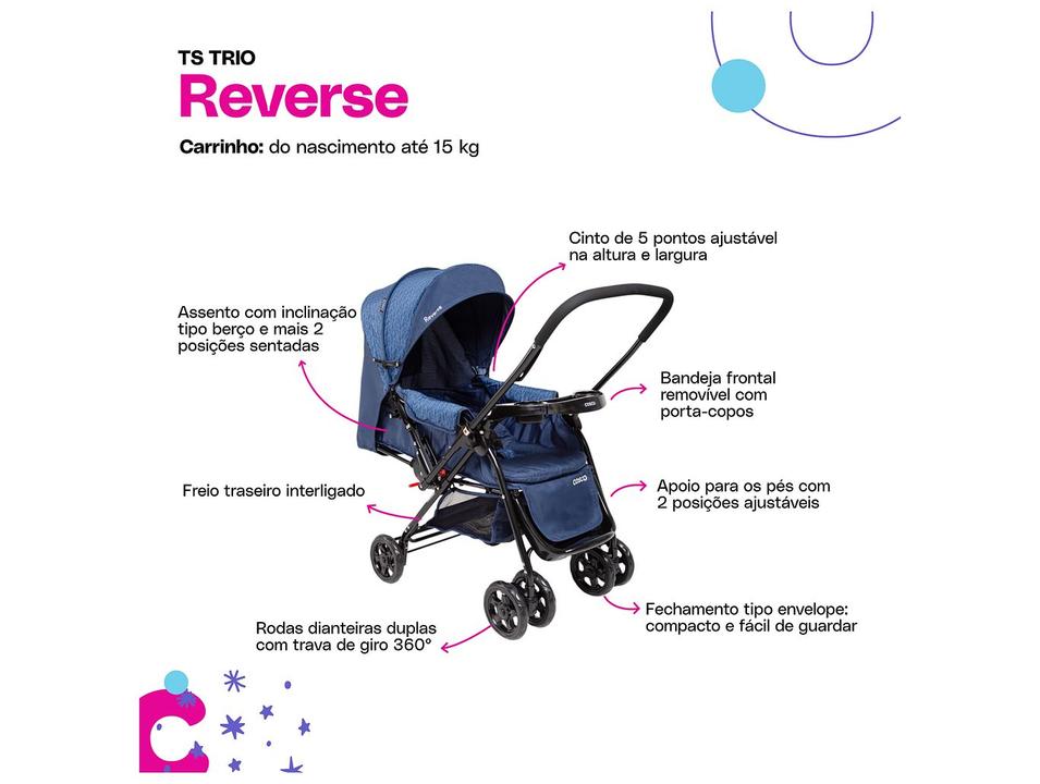 Carrinho de Bebê Alça Reversível com Base e Bebê Conforto Cosco Kids Reverse Trio até 15kg - 3