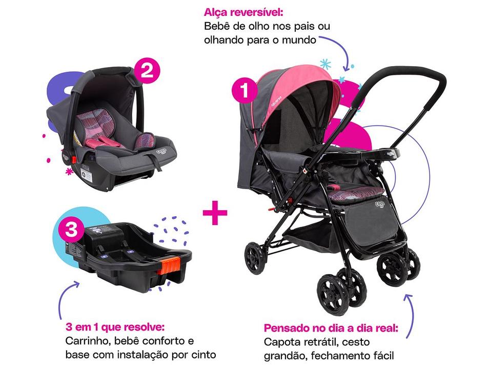 Carrinho de Bebê Alça Reversível com Base e Bebê Conforto Cosco Kids Reverse Trio até 15kg - 2