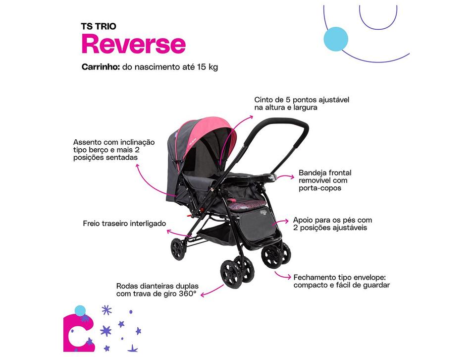 Carrinho de Bebê Alça Reversível com Base e Bebê Conforto Cosco Kids Reverse Trio até 15kg - 3