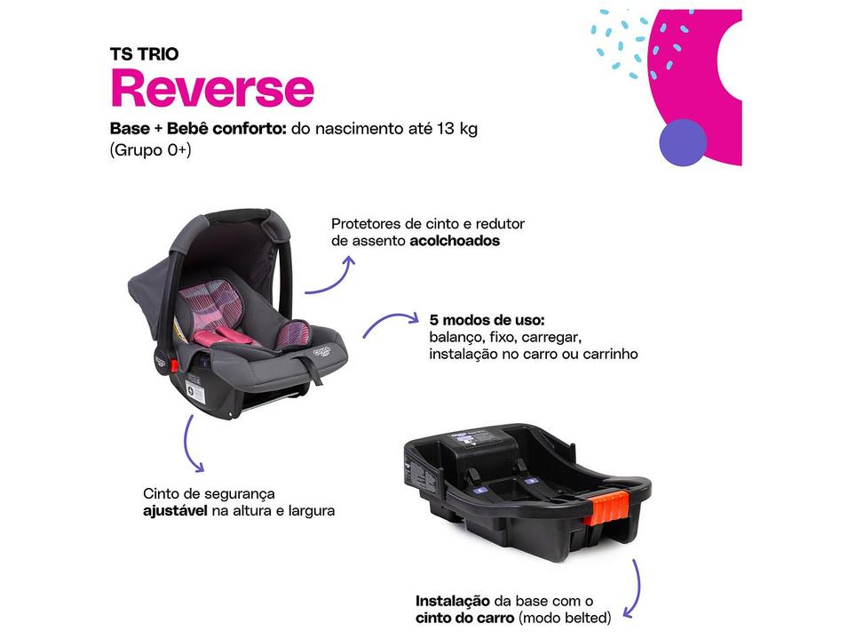 Carrinho de Bebê Alça Reversível com Base e Bebê Conforto Cosco Kids Reverse Trio até 15kg - 4