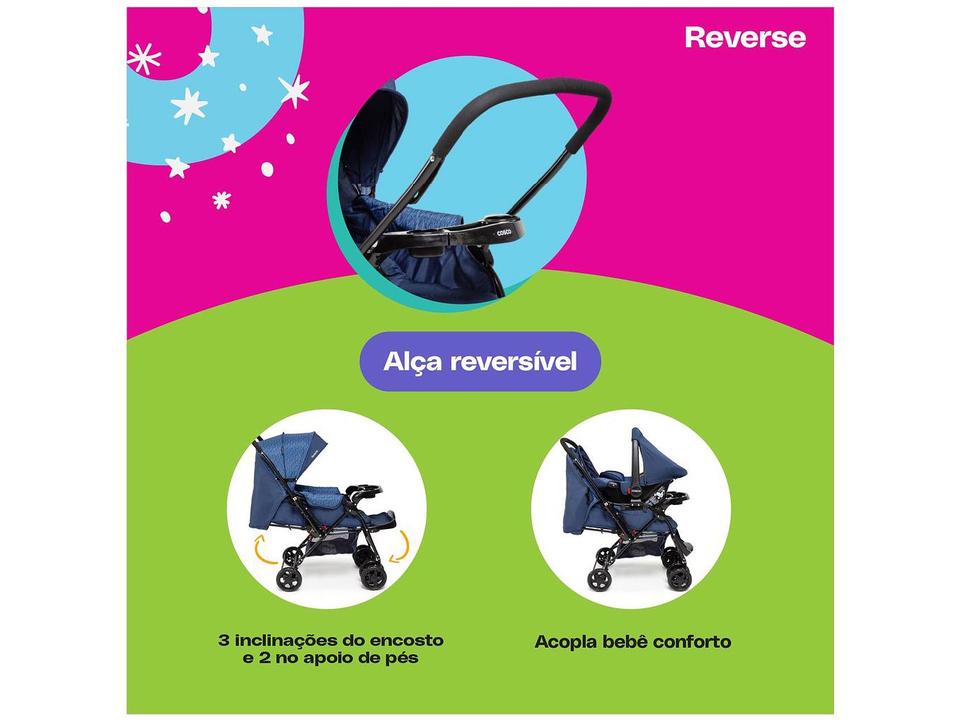 Carrinho de Bebê Alça Reversível com Bebê Conforto Cosco Kids Travel System Reverse 0 a 15kg - 12