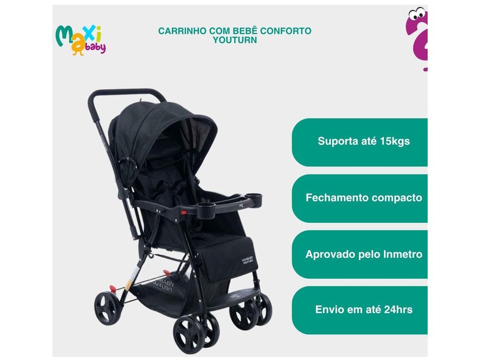 Carrinho de Bebê com Barra Reversível + Bebê Conforto Maxi Baby Youturn até 15kg - 6