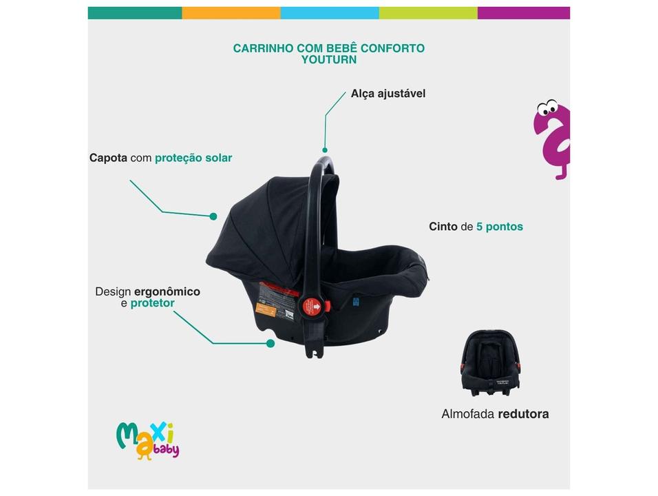 Carrinho de Bebê com Barra Reversível + Bebê Conforto Maxi Baby Youturn até 15kg - 3
