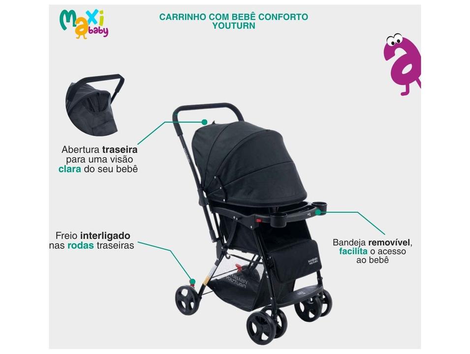 Carrinho de Bebê com Barra Reversível + Bebê Conforto Maxi Baby Youturn até 15kg - 2