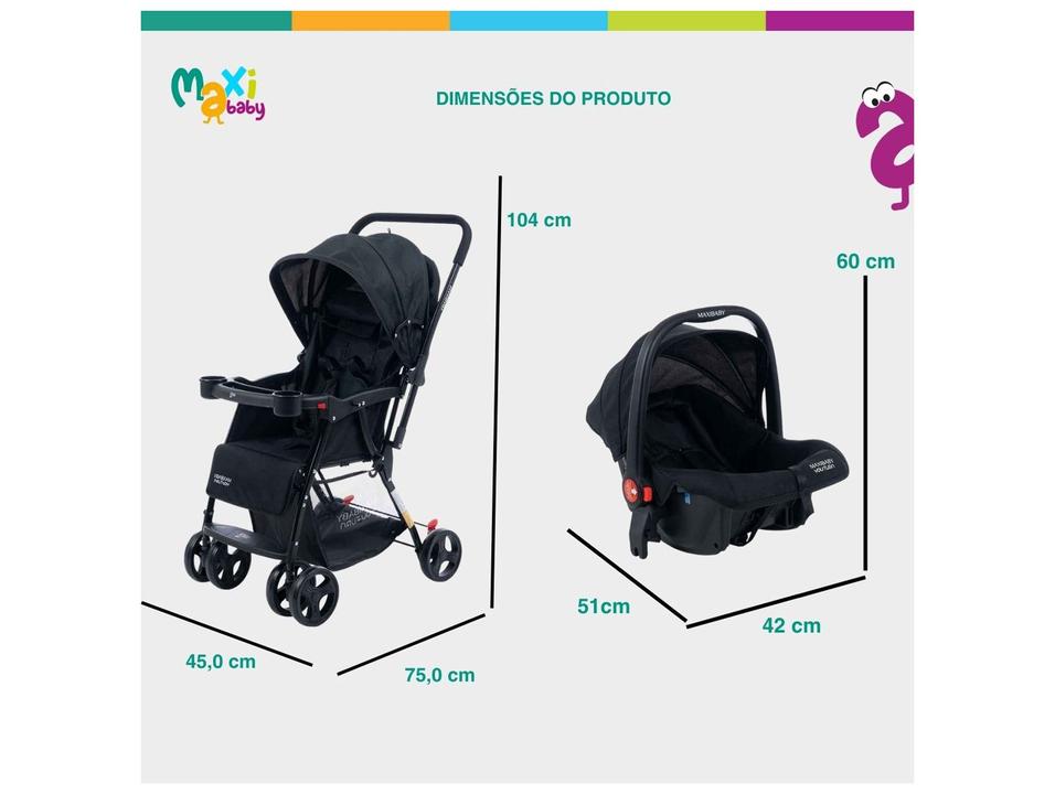 Carrinho de Bebê com Barra Reversível + Bebê Conforto Maxi Baby Youturn até 15kg - 7