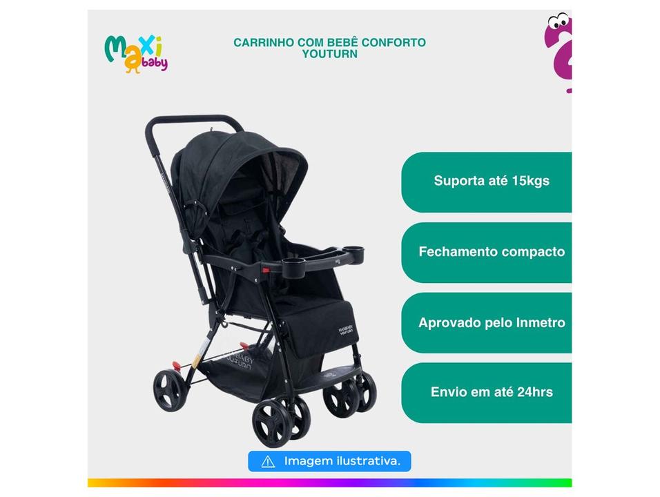 Carrinho de Bebê com Barra Reversível + Bebê Conforto Maxi Baby Youturn até 15kg - 5
