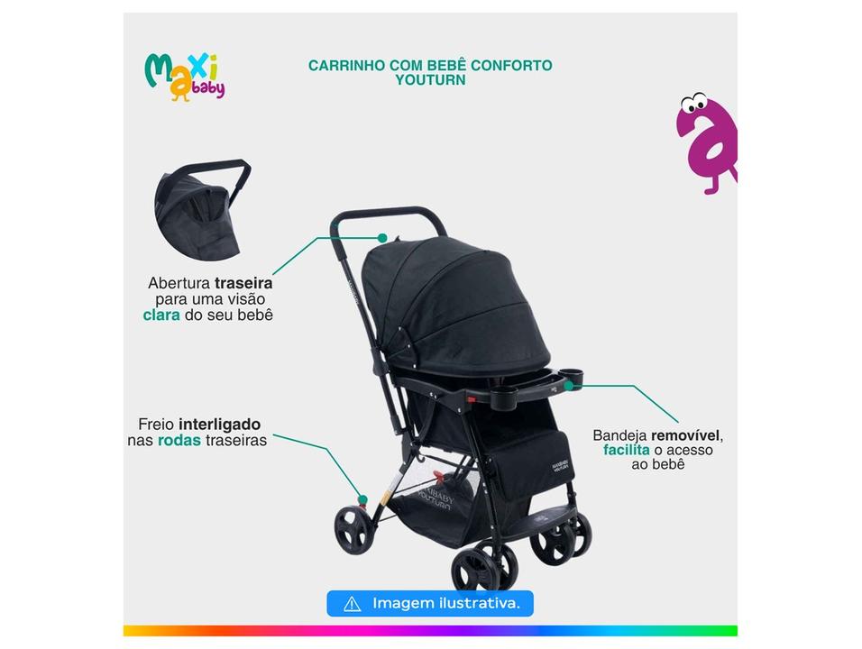 Carrinho de Bebê com Barra Reversível + Bebê Conforto Maxi Baby Youturn até 15kg - 3