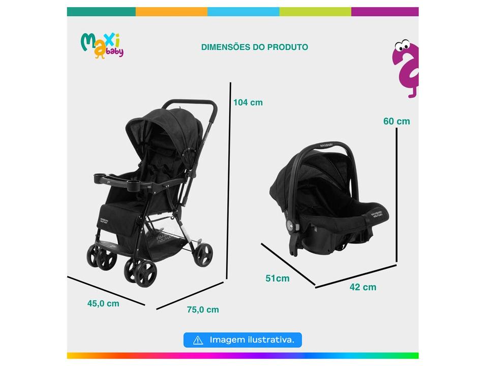 Carrinho de Bebê com Barra Reversível + Bebê Conforto Maxi Baby Youturn até 15kg - 7
