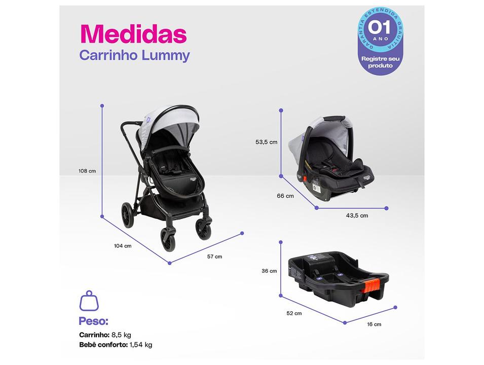 Carrinho de Bebê com Bebê Conforto Base Isofix Cosco Kids Lummy Trio até 22kg - 5