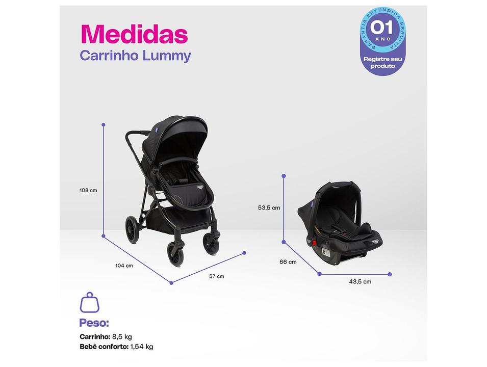 Carrinho de Bebê com Bebê Conforto Cosco Kids Lummy Duo até 22kg - 12