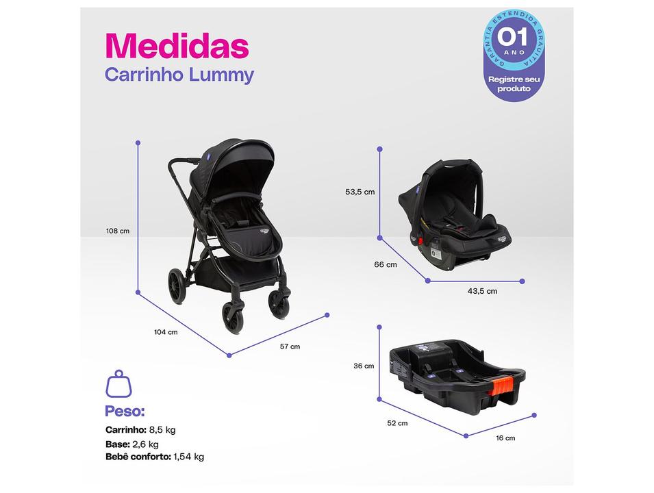 Carrinho de Bebê com Bebê Conforto Cosco Kids Lummy Trio até 22kg - 5