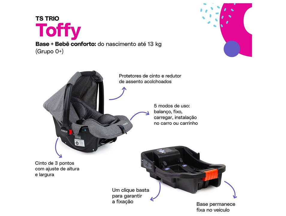 Carrinho de Bebê com Bebê Conforto Cosco Kids Toffy 3 Rodas até 15kg - 4