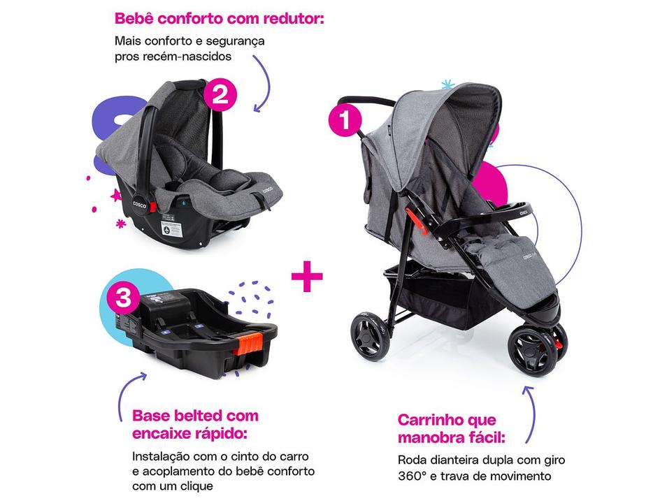 Carrinho de Bebê com Bebê Conforto Cosco Kids Toffy 3 Rodas até 15kg - 2