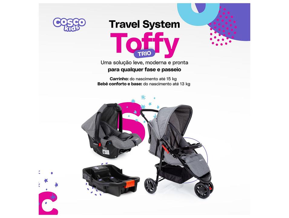 Carrinho de Bebê com Bebê Conforto Cosco Kids Toffy 3 Rodas até 15kg - 1