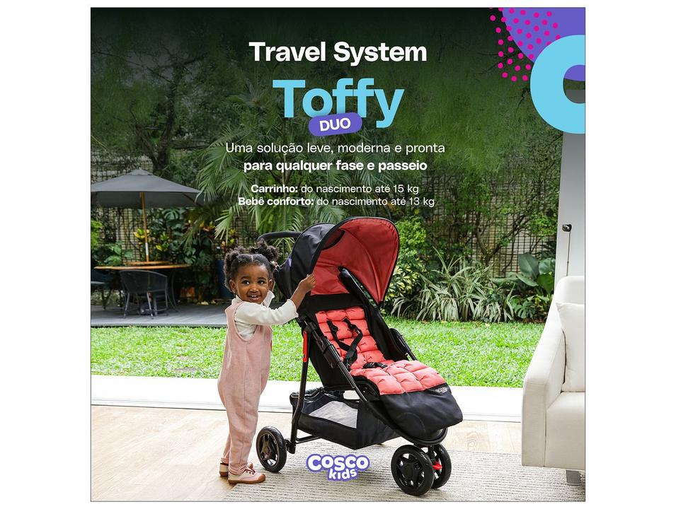 Carrinho de Bebê com Bebê Conforto Cosco Kids Toffy Duo 3 Rodas até 15kg - 1