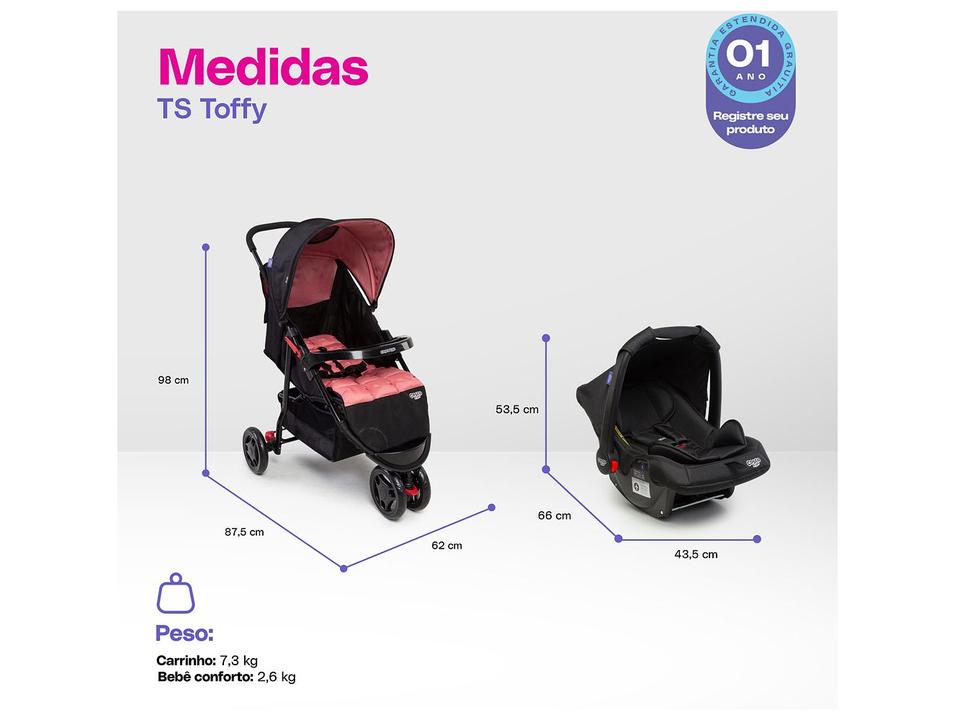 Carrinho de Bebê com Bebê Conforto Cosco Kids Toffy Duo 3 Rodas até 15kg - 13