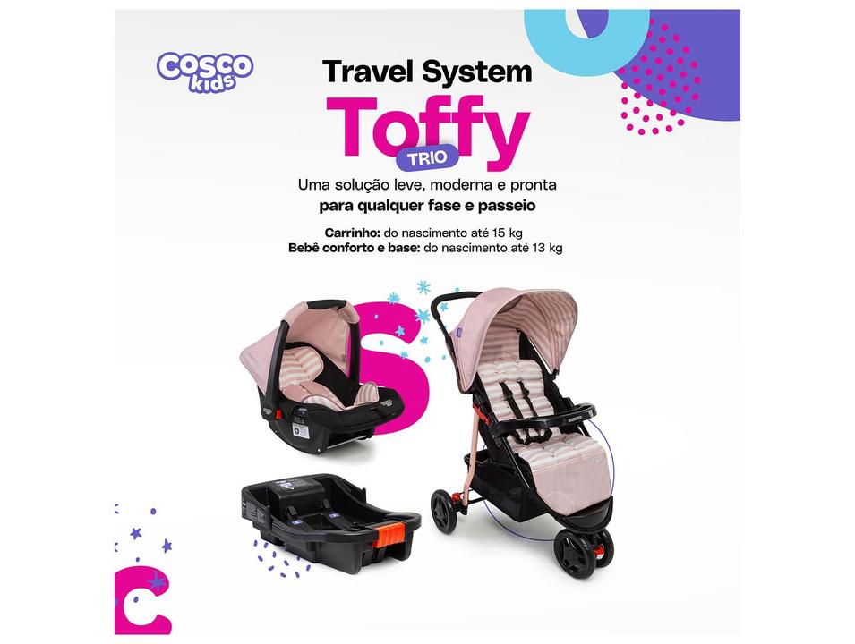 Carrinho de Bebê com Bebê Conforto e Base 3 em 1 Cosco Kids Toffy Trio 3 Rodas até 15kg - 1