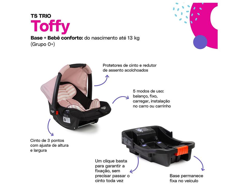 Carrinho de Bebê com Bebê Conforto e Base 3 em 1 Cosco Kids Toffy Trio 3 Rodas até 15kg - 4