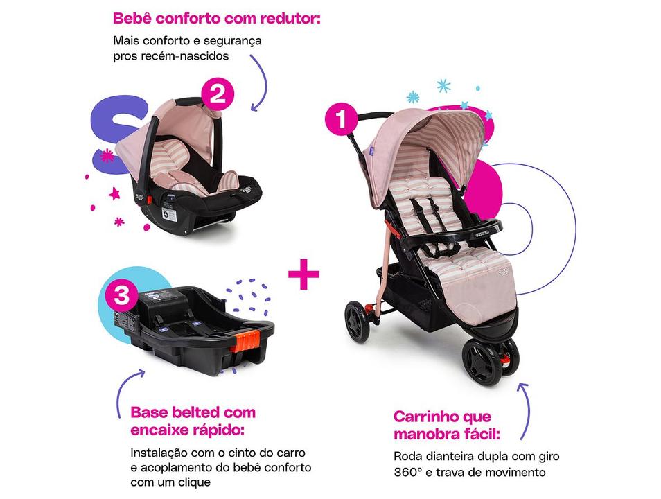 Carrinho de Bebê com Bebê Conforto e Base 3 em 1 Cosco Kids Toffy Trio 3 Rodas até 15kg - 2