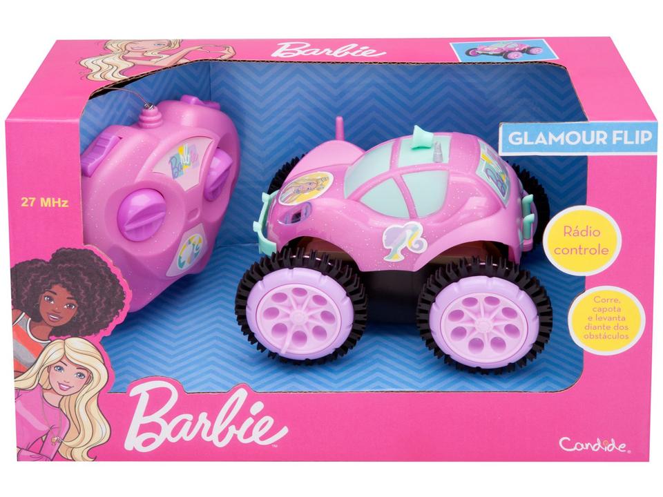 Carrinho de Controle Remoto Barbie Glamour Flip - 3 Funções Candide Rosa - 6