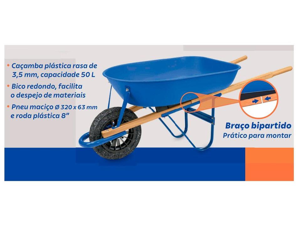 Carrinho de Mão Tramontina Azul 50L 77704412 - 3
